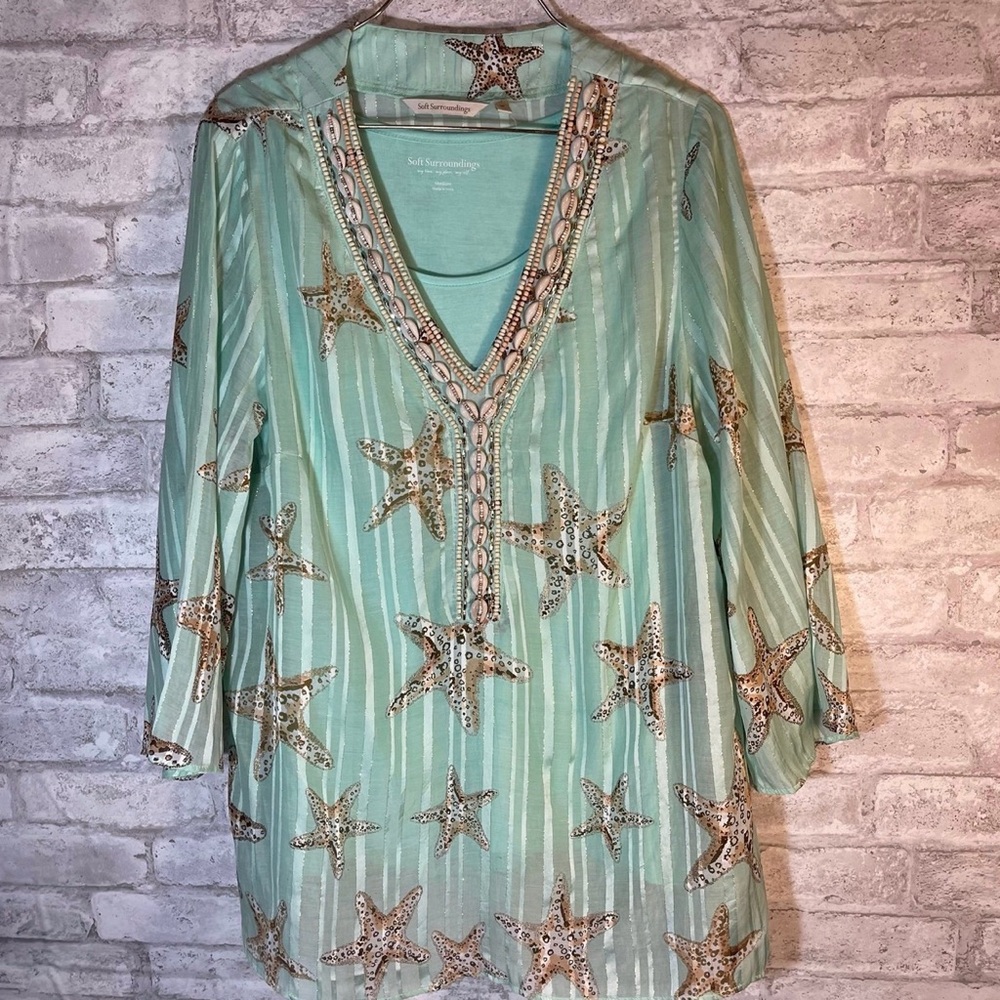 Soft Surroundings Stella‎ Marina Tunic Top & Tank Set Size Medium Embellished
